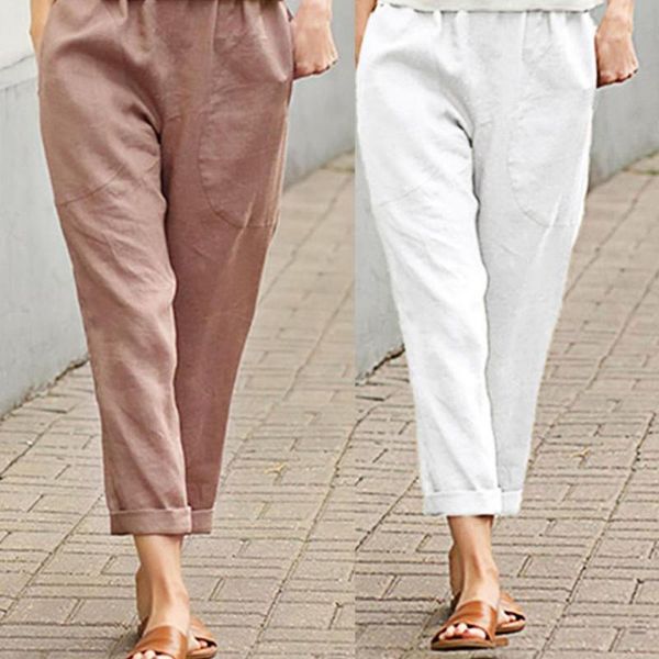 

women's pants & capris 2021 women high waist elastic harem solid color cropped large pocket sweat-absorbent length trousers for dati, Black;white
