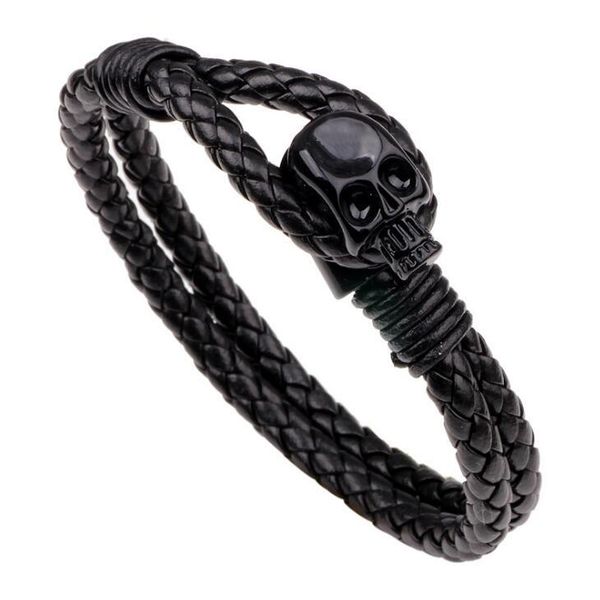 

charm bracelets diezi fashion punk vintage gold silver color genuine leather weave bracelet with skull women & men jewelry, Golden;silver