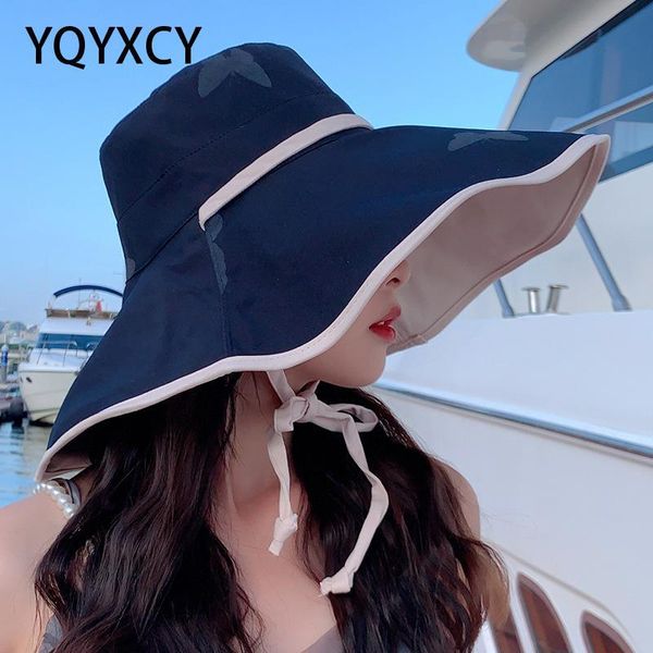 

wide brim hats yqyxcy sun hat women summer spring cotton butterfly printing solid color fisherman cap outdoor protection simple bucket, Blue;gray