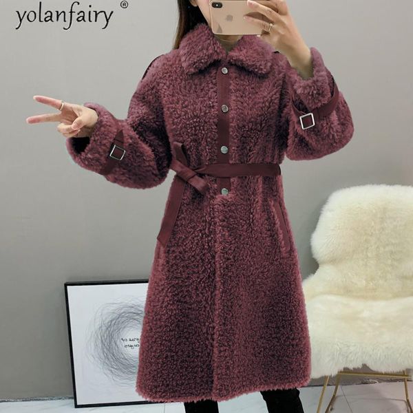 

women's fur & faux real coat female luxury sheep shearling winter jacket women korean clothes wool coats abrigos mujer inviern y259512, Black