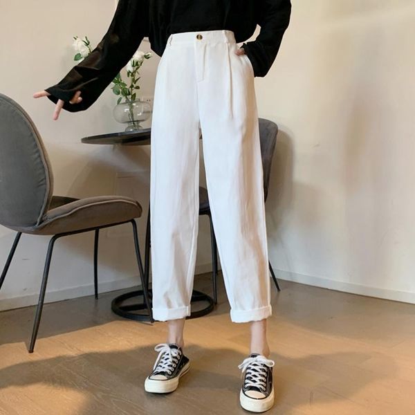 

women's two piece pants small suit women's spring and autumn 2021 straight tube loose nine point show thin casual, White