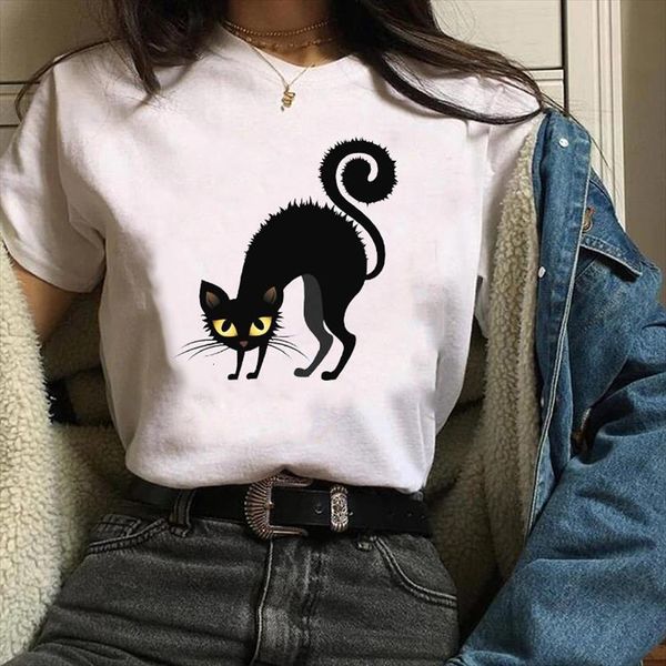 

men print clothes graphic mens cat funny short sleeve cute fall autumn halloween lady tees female t shirt, White;black