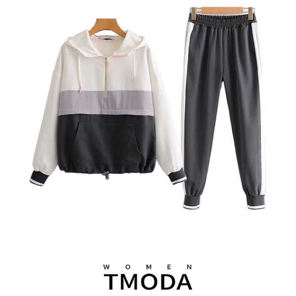 TMODA 2021 Set femminile Black Grey Purple Bomber Pullover Pullover Giacca da donna Tops e pantaloni da jogging a matita si adattano a due pezzi Y0625