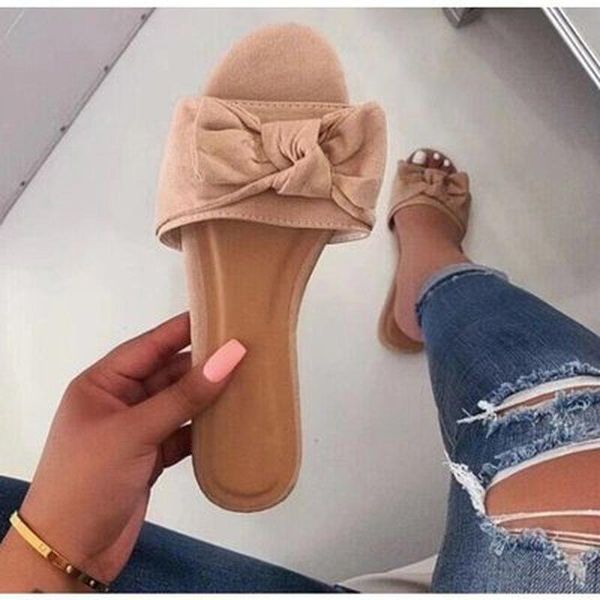 

sandals spring/summer 2021 outdoor flat leather bow non-slip beach lady slippers casual all-match fashion women, Black