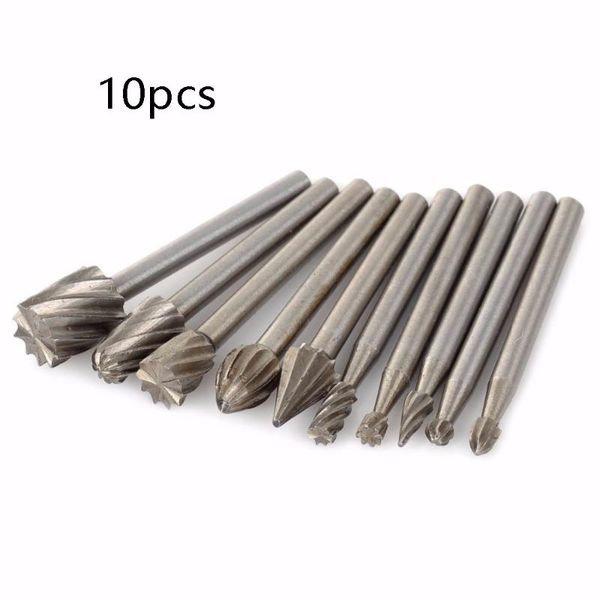 

professional drill bits 10pcs 1/8 hss router set rotary burrs tool wood metal carving milling tools screw remover