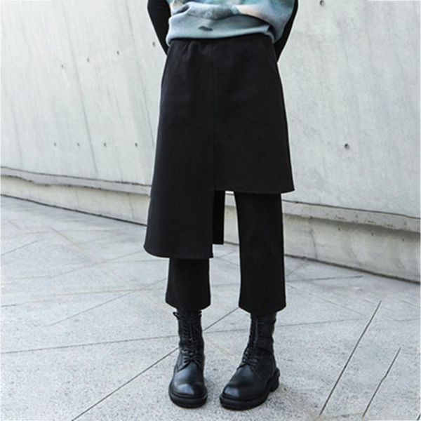 

women's pants & capris waist high elastic black false two long harem trousers loose fit women fashion tide spring autumn 2021 1dd0191, Black;white
