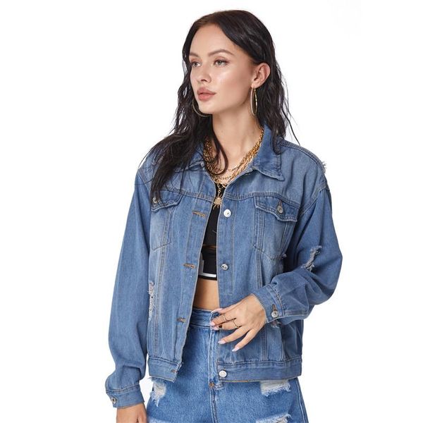 

women's jackets women arrival denim turn-down collar loose casual holes slim fit thin personality jean coat female outwear, Black;brown