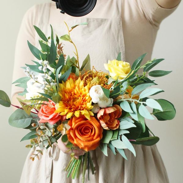 

wedding flowers 2021 bouquet orange artificial bridal bouquets women de mariage accessories