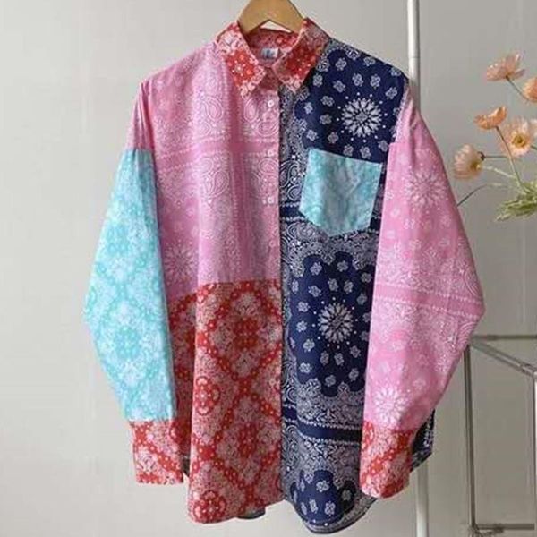 

women's blouses & shirts [ewq] summer fashion elegant 1 blue white porcelain retro print color matching long-sleeved shirt women blusas