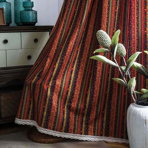 

boho style curtains for living room bedroom window shaded tube curtain luxury golden striped printed orange red kitchen curtain