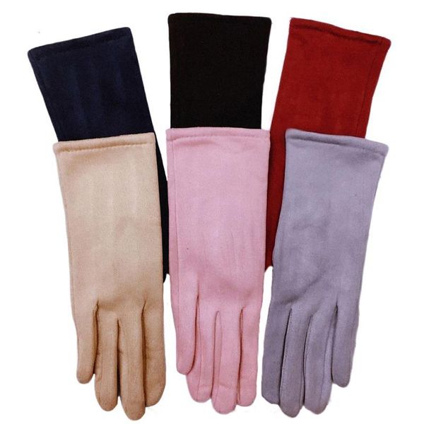 Sporthandschuhe Frauen Winter Warm halten Plus Samt Kaschmir verdicken Wildleder weibliche einfache elegante solide weiche Radfahren Stick Fäustlinge