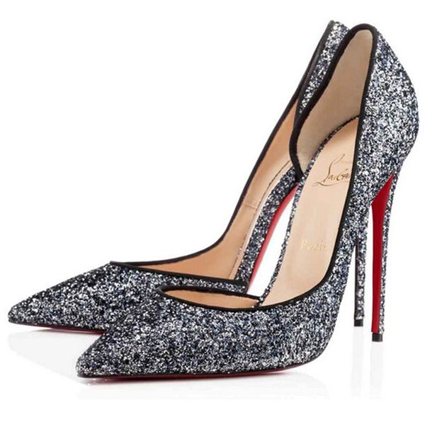 

spring and summer elegant women's shoes with rhinestone high heels red sole wedding shoes shallow mouth rivet pointed toe stiletto heel, Black