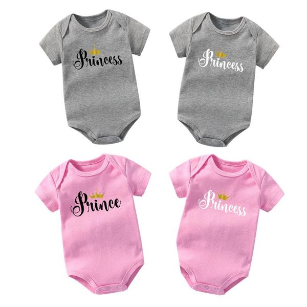 

rompers prince princess printed born baby bodysuits cotton short sleeve body boys girls oneises twins clothes toddler outfits, Blue