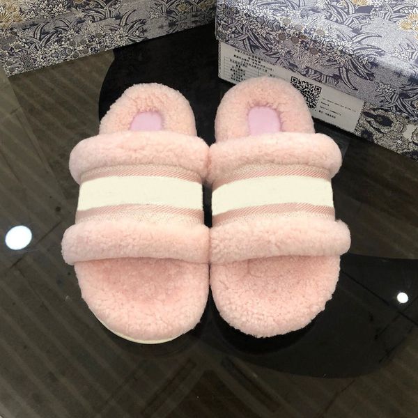 

luxury vogue printed flat women wool slippers thick soles wear resistant indoor flip-flops comfort loafers warm cotton shoes de, Black