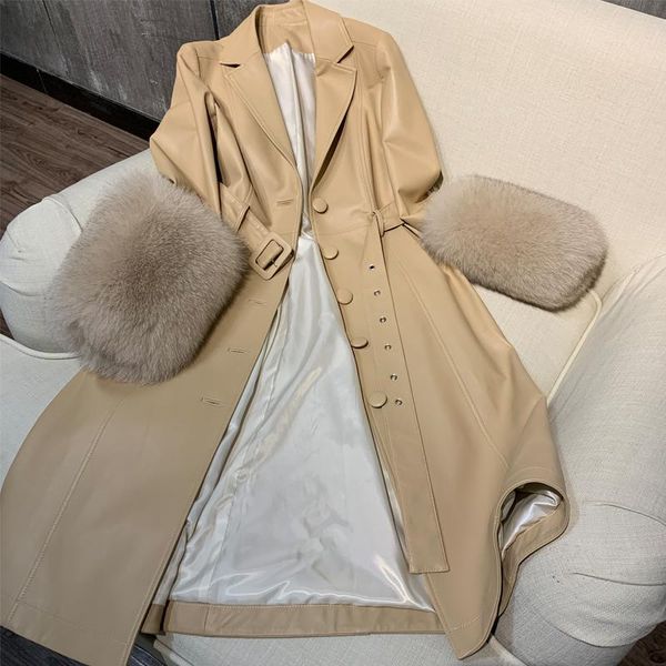 

women's leather & faux ladies genuine coat long women real sheepskin lamb, Black