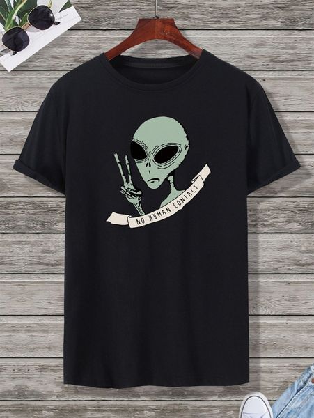 

men alien & slogan graphic tee n3jm#, White;black