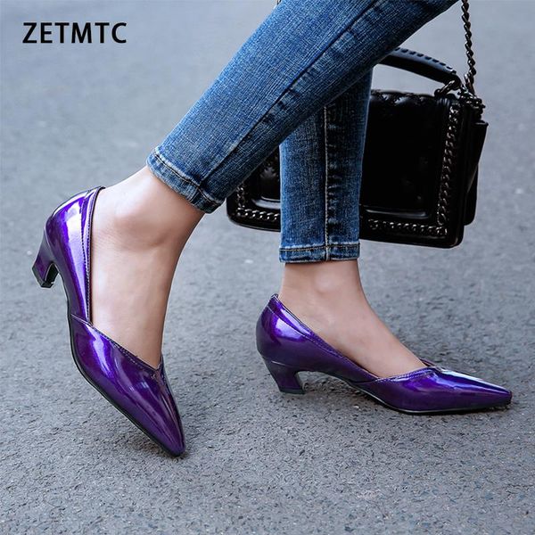 

dress shoes 2021 women pumps black high heels 4 cm autumn pu leather thick with summer pointed single female sandals big 31-48
