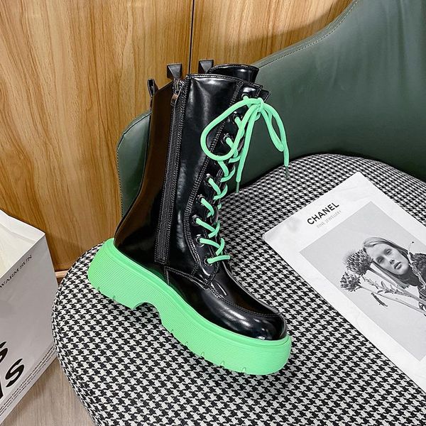 

boots 2021 autumn women lace up zip ladies ankle female black chunky sole woman platform green shoe fashion