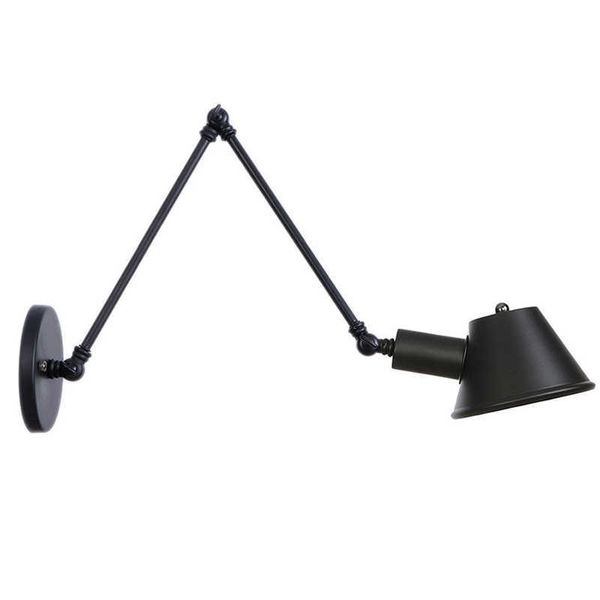 Lampada da parete a braccio da nuoto vintage nero rustico Luci da lettura lunghe retrò sul muro Applique in ferro regolabile Murale Apparecchio per la casa 210724