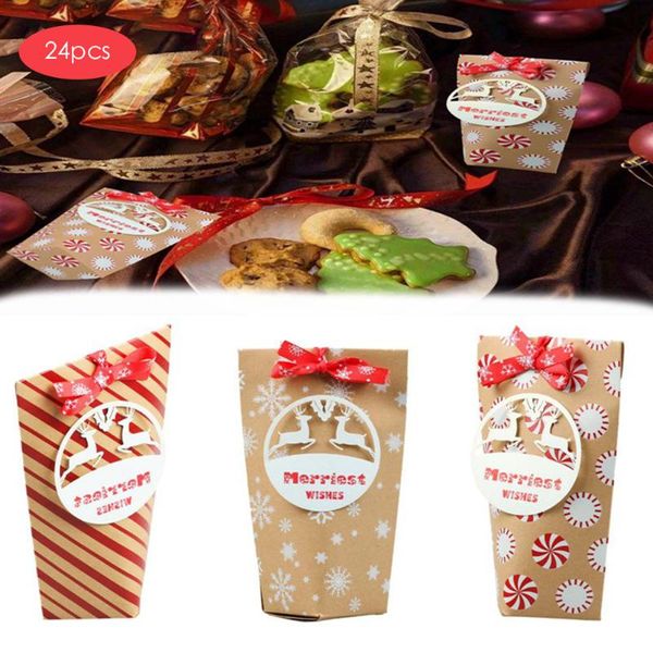 

christmas decorations 24pcs kraft paper candy bags gifts supplies guests packaging boxes merry favor party gift