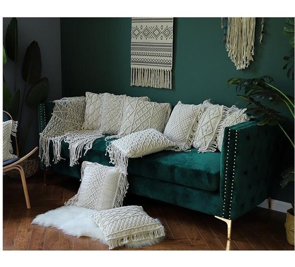 

cushion/decorative pillow macrame throw case cotton woven cushion cover hand-woven tassel bohemian home decor sofa pillows 45cm
