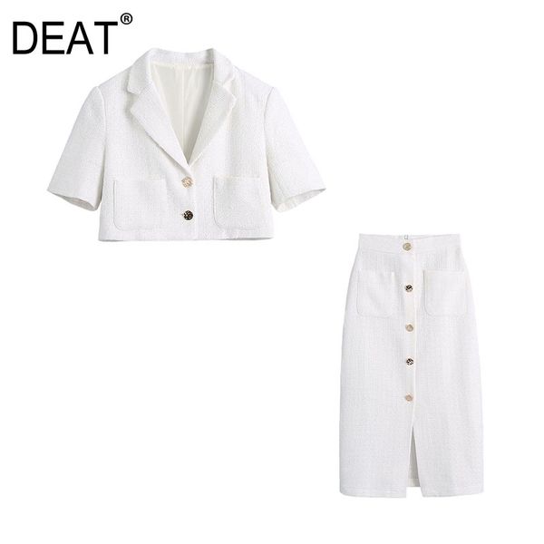 

[deat] summer fashion white short sleeve single-breasted turn-down collar coat knee-length skirts two-piece suit 13q245 210527