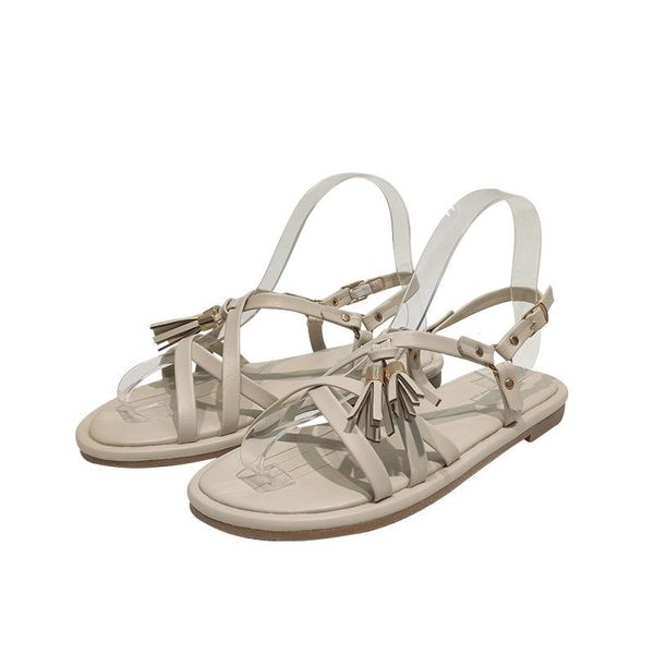 

sandals roman female fairy style 2021 summer version net celebrity flat bottom thin belt open toe red sandal, Black