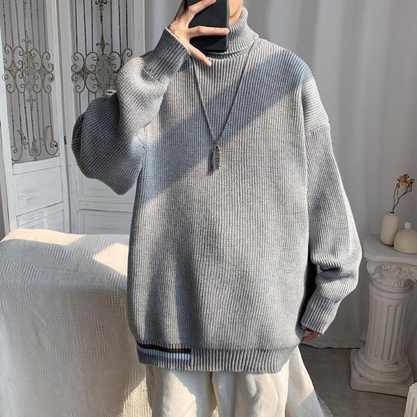 

men's sweaters turtleneck sweater men korean fashion high neck clothing oversized pullover casual jumpers, White;black