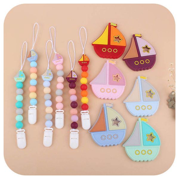 

baby pacifier holders chain clips silicone teething beads pacifiers 2pcs/sets infant feeding food grade soother kids chew toys b7971
