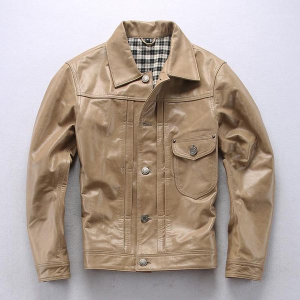 

men's leather & faux brand autumn spring genuine jacket large size sheep classic casual warm zipper coats, Black