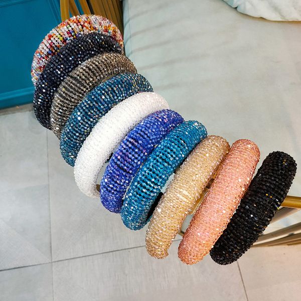 

fashion crystal beaded hair hoop women's versatile rice bead woven pressed headdress pin, Golden;white
