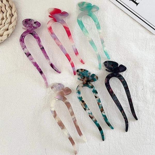 

women girls print u-shaped hair stick fork hair clip acetic acid butterfly colorful hairpins hairclip hair accessories, Slivery;white