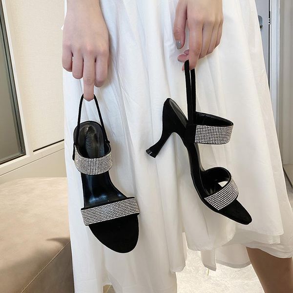 

spring shoes luxury sandals suit female beige open toe summer heels buckle strap 2021 women's all-match fashion stiletto black v
