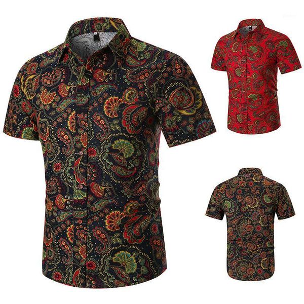 

2019 summer new style men's short sleeved printed shirt fashion casual plus-sized point collar printed shirt men's, White;black