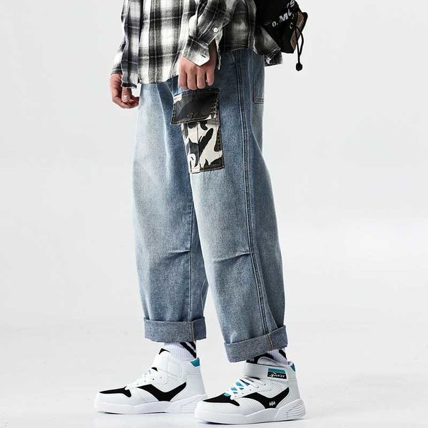 

2021 new harem blue jeans loose men hip hop pants cargo man clothes plus size elastic belt wjjl