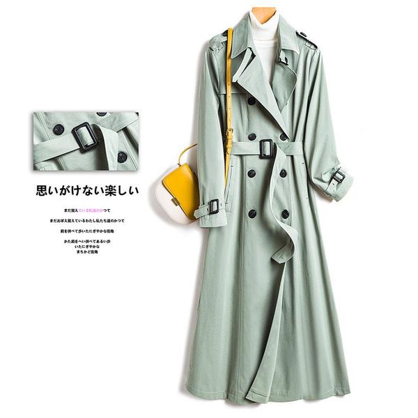 

women's trench coats solid color belt over-knee mid-length coat, Tan;black