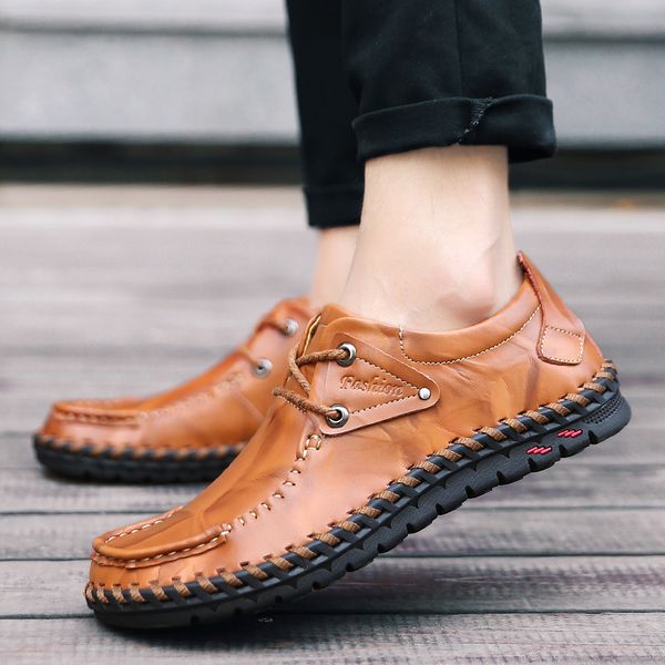 

straight wide head men's sho soft soled cow leather busins casual breathable handmade, Black