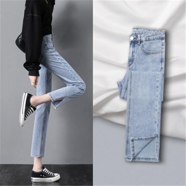 

jeans women's 2021 spring autumn new korean style straight solid color high waist loose comfortable fashion stretch lady pants, Blue