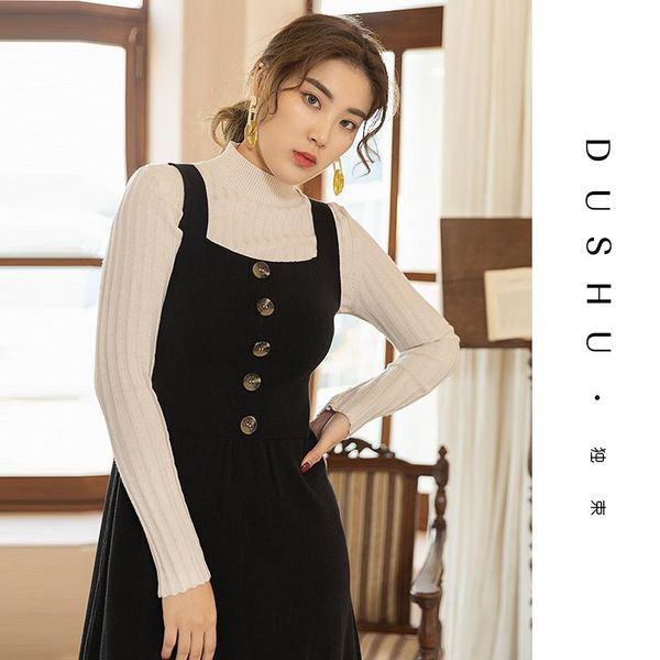 

women's sweaters dushu basis solid slim knitted sweater women long sleeve autumn winter turtleneck pullover plus size elegant female ju, White;black