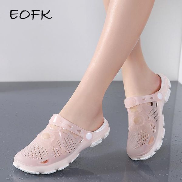 

eofk summer women jelly sandals flat slip on comfort casual lady beautiful simple candy colors beach garden shoes slippers, Black
