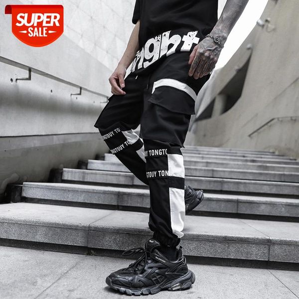 

letters printed street color spliced fashion mens joggers sweatpants hip hop casual cargo pencil trousers streetwear #ub0f, Black