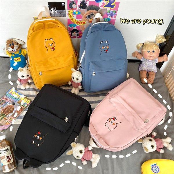 

backpack cute school for women 2021 embroidery female shoulder bags cartoon bear large capacity students girls
