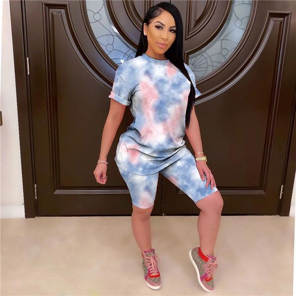 

women's tracksuits printed bodycon women summer sets short sleeve biker shorts fashion casual two piece outfits basic suits 2021 plus s, Gray