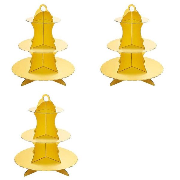 

other bakeware 3 pcs golden cake stand set layer cardboard cupcake dessert tower (golden)