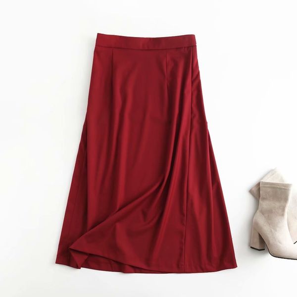 

new 2021 women red ol skirt double buttons mujer faldas yvgl, Black