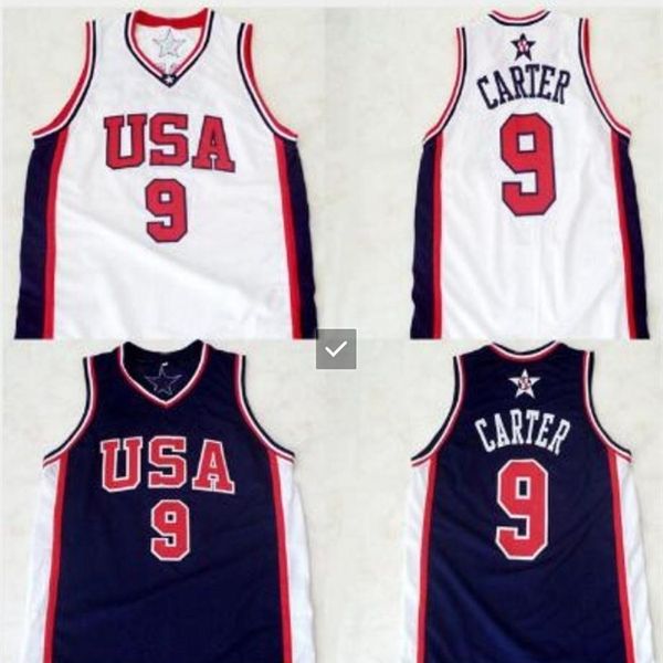 

vintage 21s #9 vince carter 2000 olympic college jersey champion white navy retro stitched blue white or custom any name or number jersey, Black