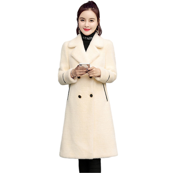 

woman jacket gold mink wool coat women autumn winter fashion double breasted windbreaker woolen coat female manteau femme hiver, Black