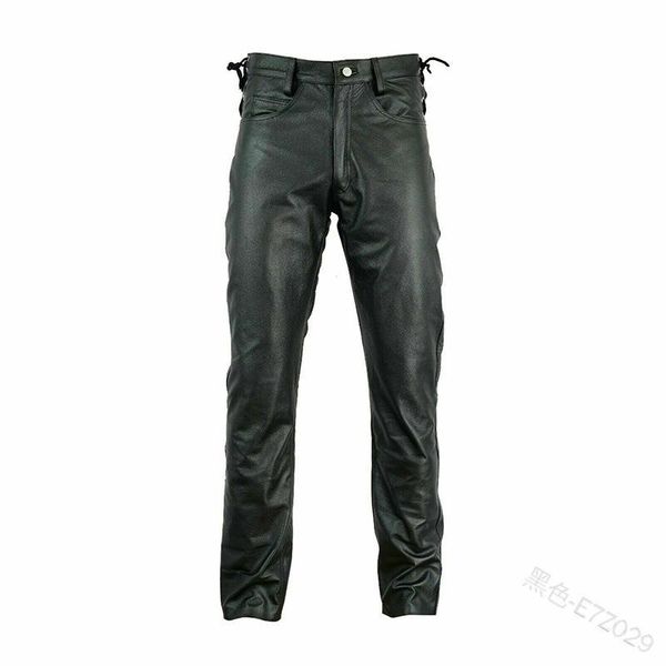 

mandylandy women's mid-waist loose solid color pu bandage leather pants autumn winter casual straight motorcycle leather pants, Black