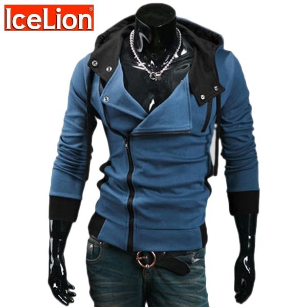 

icelion zipper cardigan hoodies men fashion hooded sweatshirts spring spring sportswear long sleeve slim tracksuit jacket 201113, Black