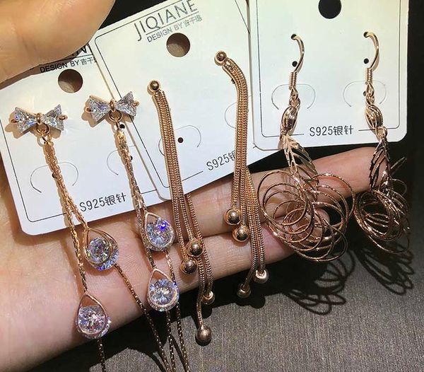 

10paris/lots low price wholesale chaming crystal diamond tassels 925 silver lady's earings 6.7xc